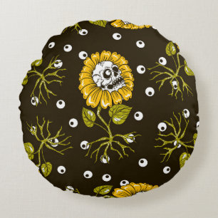 Zonnebloemschedels: Uniek naadloos patroon. Rond Kussen