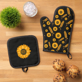 zonnebloemtarwe ovenwant & pannenlap set