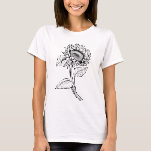 Zonnebloemtekening T-shirt (Voorkant)