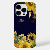 Zonnebloemtuin op marineblauw monogram Case-Mate iPhone case (Achterkant)