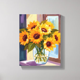 Zonnebloemvaas Bloemboeket geel waterverf Canvas Afdruk