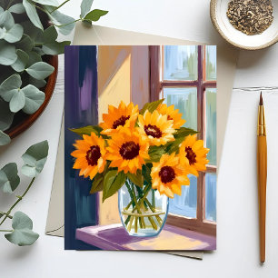 Zonnebloemvaas Bloemengeel Boeket Waterverf Briefkaart