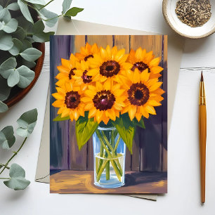 Zonnebloemvaas Gele bloemenboeket waterverf Briefkaart