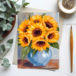 Zonnebloemvaas Waterverf Bloemenboeket Briefkaart