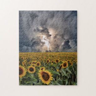 Zonnebloemveld in een Storm Legpuzzel