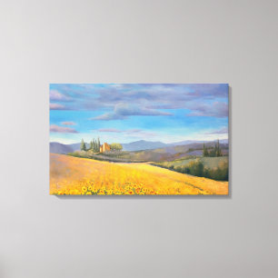 Zonnebloemveld in Toscane-oliehoudende verf Canvas Afdruk
