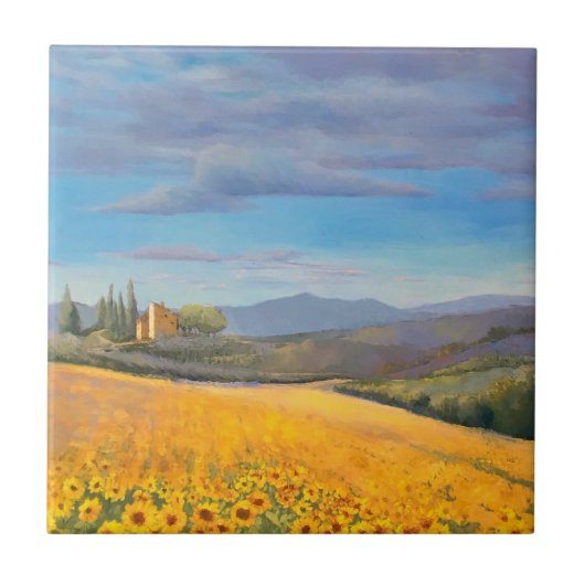Zonnebloemveld in Toscane Tegeltje (Voorkant)