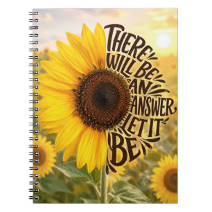 Zonnebloemveld met inspirerende quote notitieboek