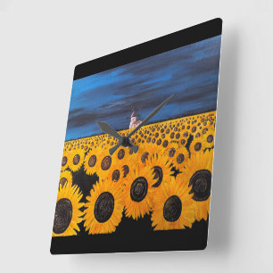 Zonnebloemveld Schilderij van Alfred Fox Vierkante Klok