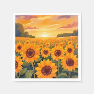 Zonnebloemveld Zonsondergang Landschap Schilderij Servet