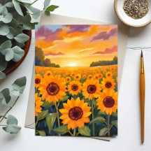 Zonnebloemveld Zonsondergang Landschapschilderij