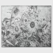 Zonnebloemveld  zwart-wit ontkoppeling cadeaupapier (Vlak)