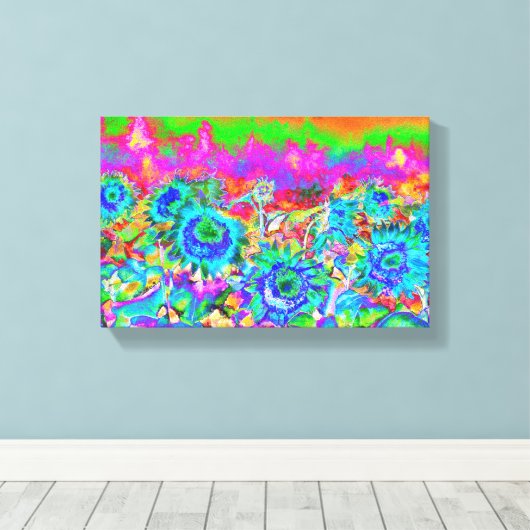 Zonnebloemvelden - blauw canvas afdruk (Insitu (Houten vloer))