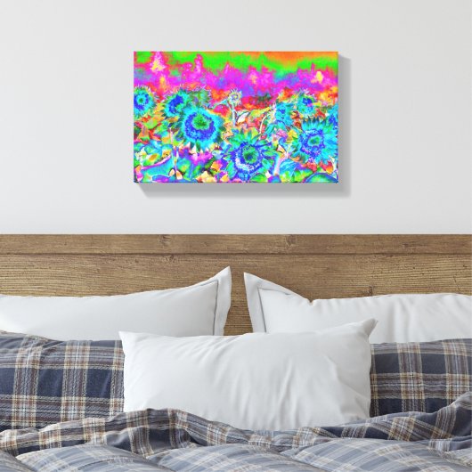 Zonnebloemvelden - blauw canvas afdruk (Insitu (Slaapkamer))