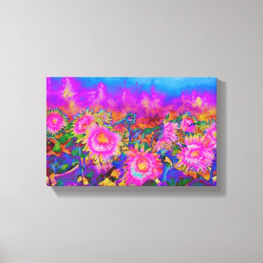 Zonnebloemvelden - roze canvas afdruk (Voorkant)