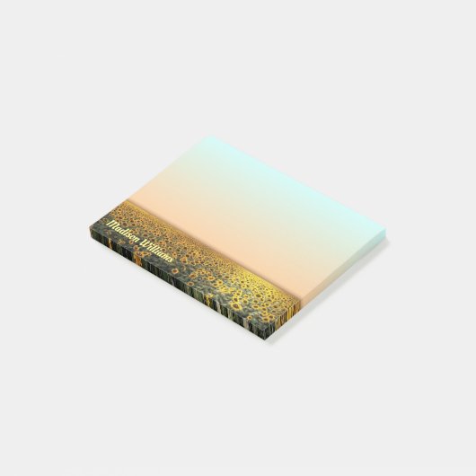 Zonnebloemveldnotities met aangepaste naam post-it® notes (Schuin)