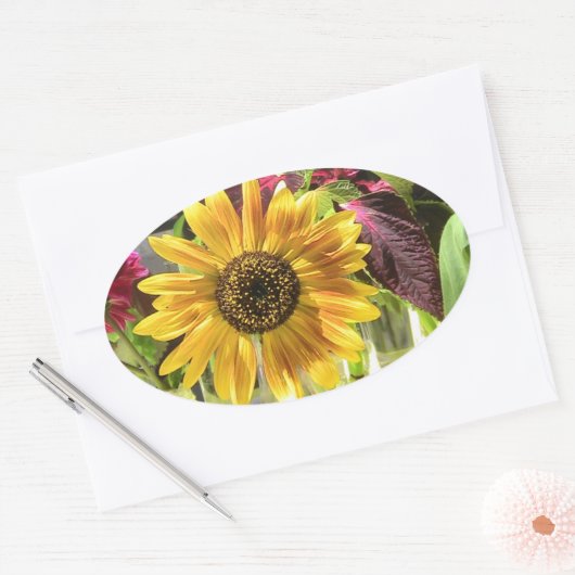 Zonnebloesticker Ovale Sticker (Envelop)