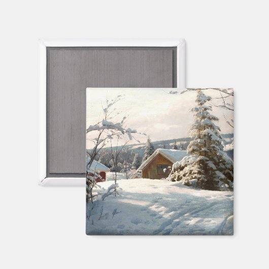 Zonnebrandend winterlandschap van Peder Mork Monst Magneet (Voorkant / Achterkant)