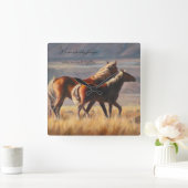 Zonnebrandpaarden wandklok vierkante klok (Huis)