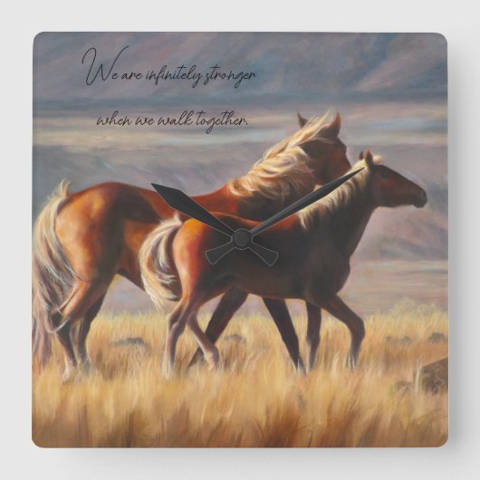 Zonnebrandpaarden wandklok vierkante klok (Voorkant)