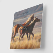 Zonnebrandpaarden wandklok vierkante klok (Hoek)