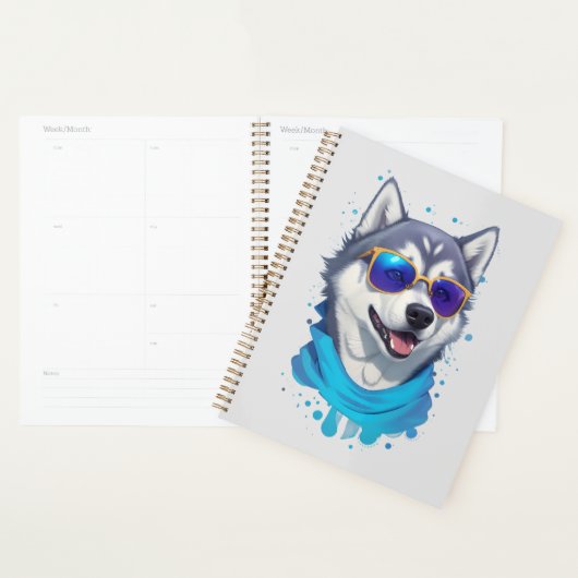 Zonnebril-dragende Husky Hond in Speelse Splash Planner (Display)