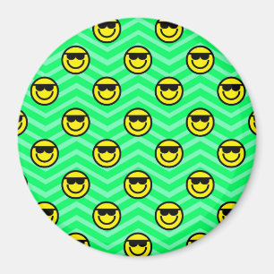 Zonnebril Happy Face op Neon Green Chevron Magneet