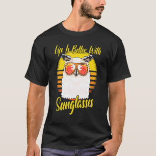 Zonnebril Retro Zonsondergang Strand Vakantie Uil T-shirt