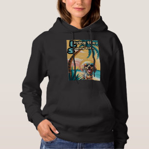 Zonnebrillen en zonnestralen: stijlvolle hond in d hoodie
