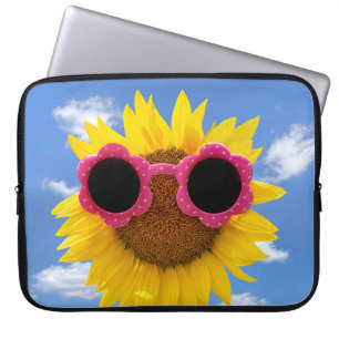 Zonnebrillen op zonnebloemen laptop sleeve