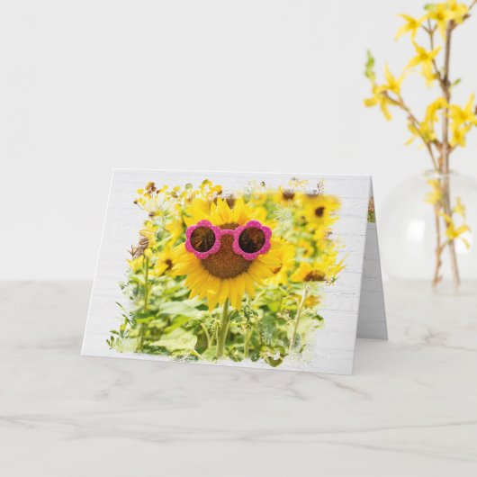 Zonnebrillen op Zonnebloemen op de Birthday-kaart Kaart (Gele Bloem)