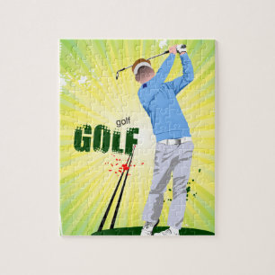 Zonneburst golfer jigzaag puzzel met golfer