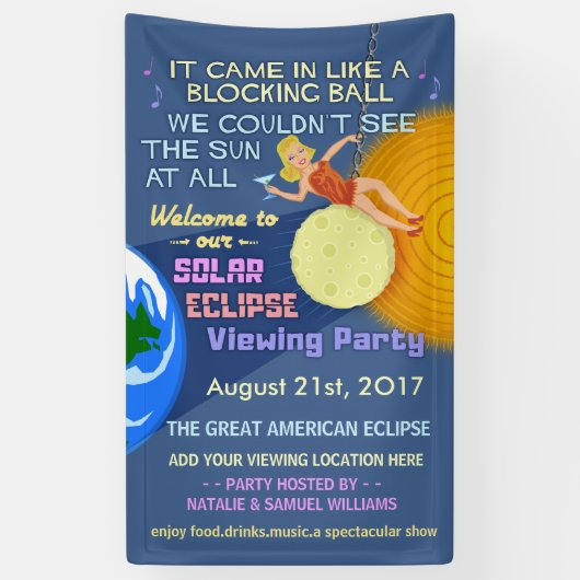 Zonneclipse Party Funny Retro Sun Viewing 2017 Spandoek (Verticaal)