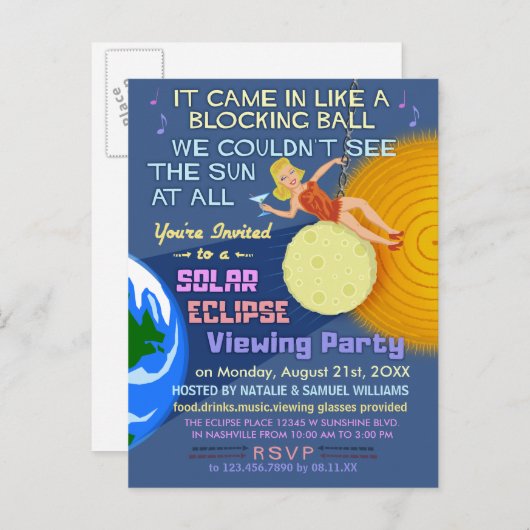 Zonneclipse Party Funny Retro Sun Viewing 2017 Uitnodiging Briefkaart (Voorkant / Achterkant)