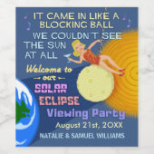 Zonneclipse Party Funny Retro Sun Viewing 2017 Wijn Etiket (Enkel label)