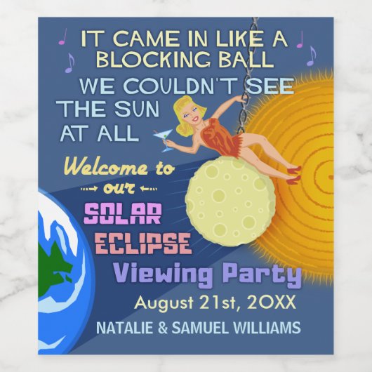 Zonneclipse Party Funny Retro Sun Viewing 2017 Wijn Etiket (Enkel label)