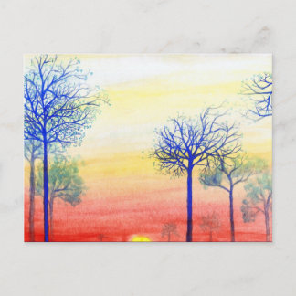 Zonneet met blauwe bomen briefkaart