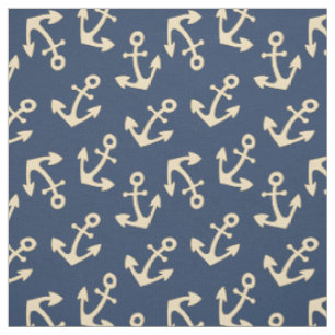 Zonnegeel Anker Op Marineblauw Stof Per Yard
