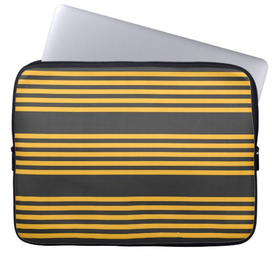 Zonnegeel en houtskool met vijf strippen laptop sleeve (Voorkant)
