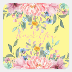 Zonnegeel met bloemen vierkante sticker