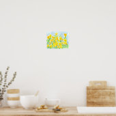 Zonnegeel Pansy Flowers Waterverf Schilderen Poster (Keuken)