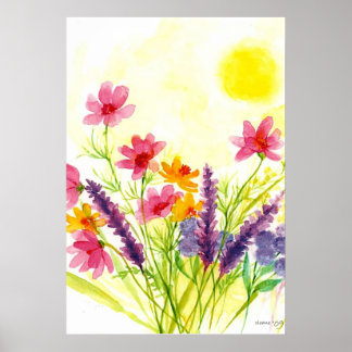 Zonnegeel Waterverf van wilde bloemen Poster
