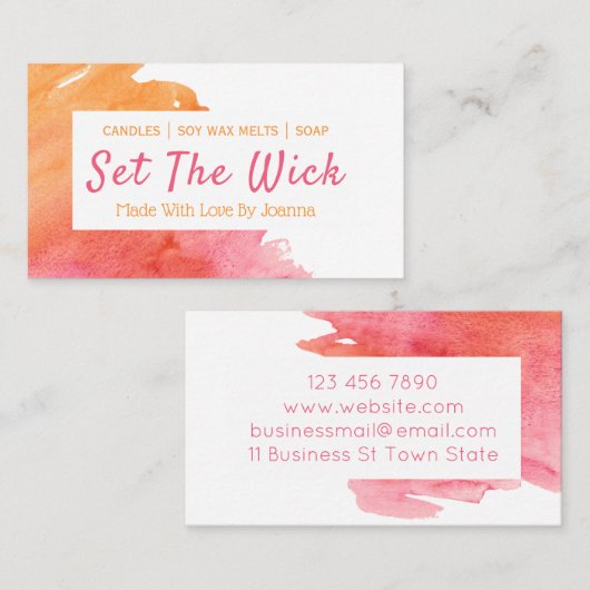 Zonnegekleurde handgemaakte zeemmelt visitekaartje (Voorkant / Achterkant)