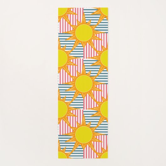 Zonnegele zonneschijn op witte blauwgroen roze str yogamat (Achterkant)