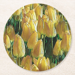 Zonnegeltulpen Ronde Kartonnen Onderzetter
