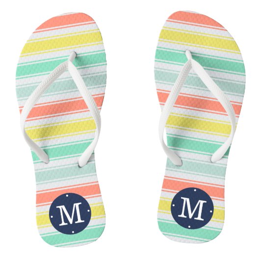 Zonnegewassen Neon Summer Cabana Stripe Monogram Teenslippers (Voetbed)