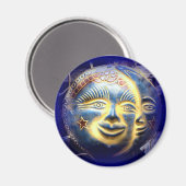 Zonnegezicht/Maan Gezicht Blauwe Magneet (Voorkant / Achterkant)