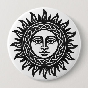 Zonnegezicht Sigil – Zwart Zon Embleem Ronde Button 4,0 Cm