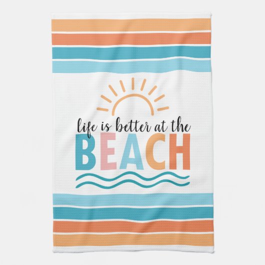 Zonnegolven Het leven is beter op het strand Theedoek (Verticaal)