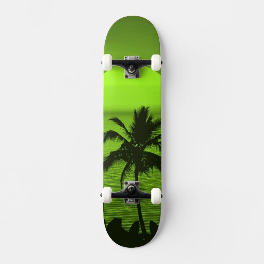 Zonnegroene tropicepenpalmstrand instellen skateboard (Voorkant)